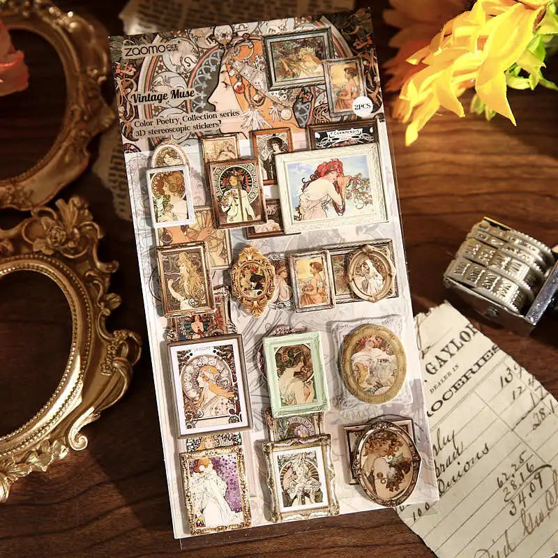 2Pcs/set Hard Sticker Relief Oil Painting Decorative Decal Poetry Seal for Diary Planner Scrapbook School Supply Stationery