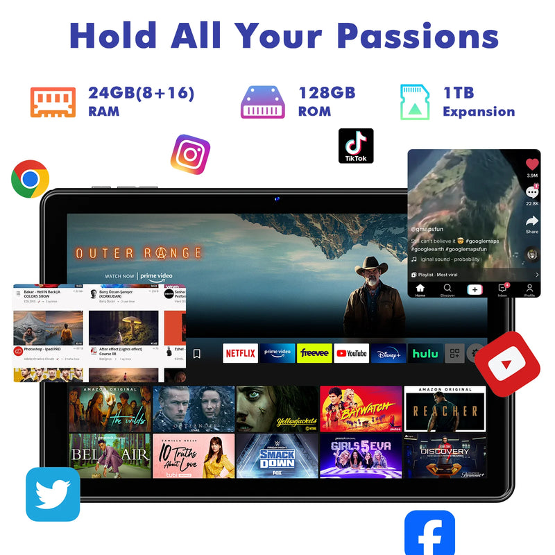 Aobante Tablet 10.1Inch Android 15 Octa-Core 24GB(8GB+16GB)RAM 128GB ROM 1280x800 IPS Tablets PC WiFi 5 Widevine L1 Keyboard Set