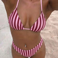 Stripe Print Bikini Triangle Cup Strap Sexy Backless | SAMAG