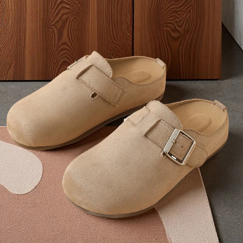 Mules Suede Platform Slippers Woman Adjustable Buckle 2026 Luxury Women's Shoes Clogs Indoor Outdoor Sandals Arch Support Slides