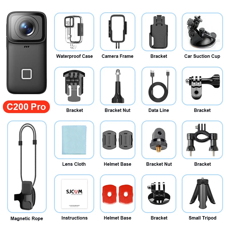 SJCAM C200 Pro 4K fps Action Camera with 6-Axis EIS Stabilization Touch Screen Camera for Vlogging Motorcycle Outdoor Sports﻿