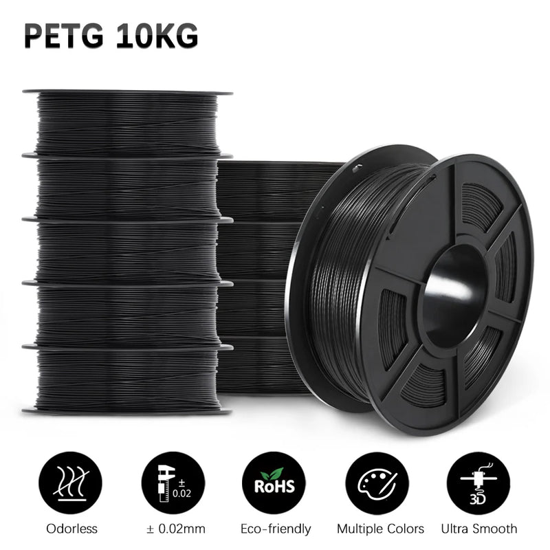 SUNLU PETG 3D Filament 1KG Biodegradable 1.75MM 10Rolls Bright Color Good Toughness Excellent Acid Alkali Weather Resistance