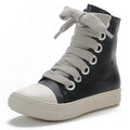 Men's Women Platform Sneakers Black Leather Zipper Lace Up Casual Shoes Thick Bottom Sneakers Large Size Chaussure Femme 2025