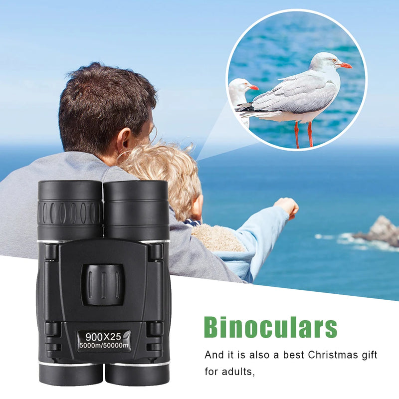 900x25 HD Powerful Binoculars 9000M Long Range Folding Mini Telescope BAK4 FMC Optics For Hunting Sports Outdoor Camping Travel