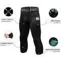 Mens 3/4 Compression Pants Basketball Running Tights Quick Dry Workout Leggings with Pockets Gym Sports Base Layer
