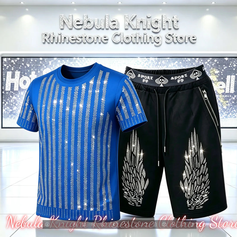 Men's Rhinestone Tracksuit Set European Luxury Streetwear Casual Daily Outfit T - Shirt And Pants - View 11 | SAMAG