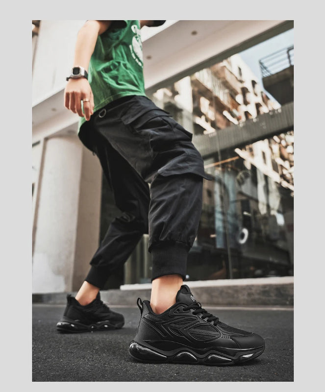Men's Sports Shoes Trendy Flat Heel Low-top Soft-soled Round Toe Lace-up Large Size New High-quality Solid Color Running Shoes