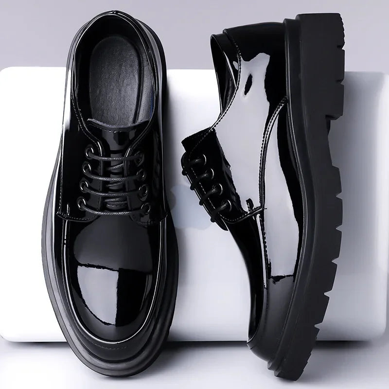 2025 Autumn Patent Leather Men's Business Formal Tie-Up Shoes Safety Professional Bata Breathable Men's Shoes botas para hombre