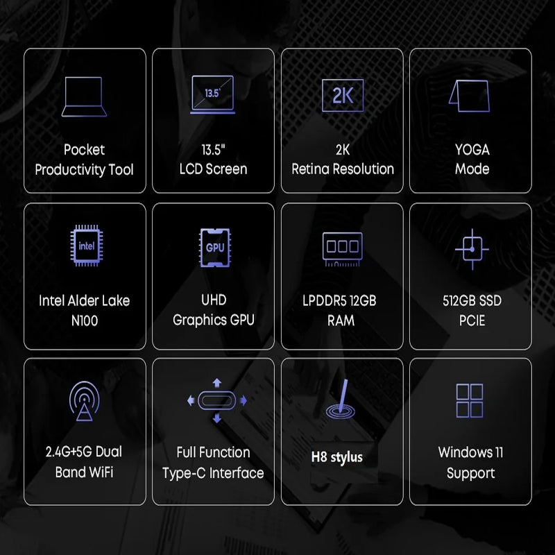 CHUWI FreeBook Laptop Intel N150 Quad Core 16GB LPDDR5 512G SSD Tablet PC 13.5 Inch FHD Touch Screen Windows 11 WIFI6 Desktop