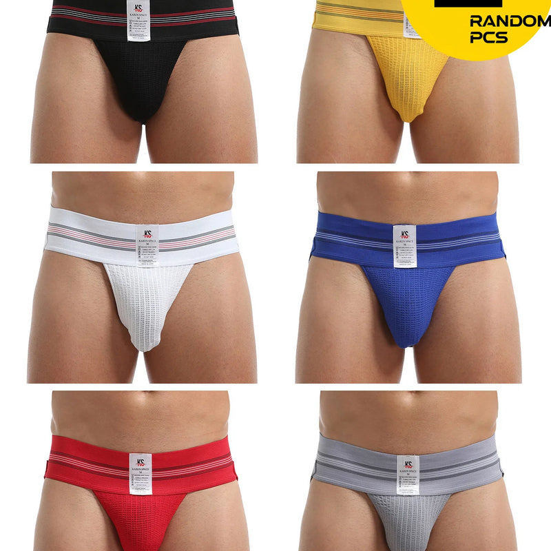 Men's Shaping Sport Briefs High Waist Thick Belt Solid Color Youth Trendy Short Triangle Underwear 2pc Random Pack
