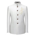 Chinese Stand Collar Men Blazer, Korean Style Solid Casual Suit Jacket, Fashion Slim Fit Dress Coat, Yellow,Burgundy,White,Black
