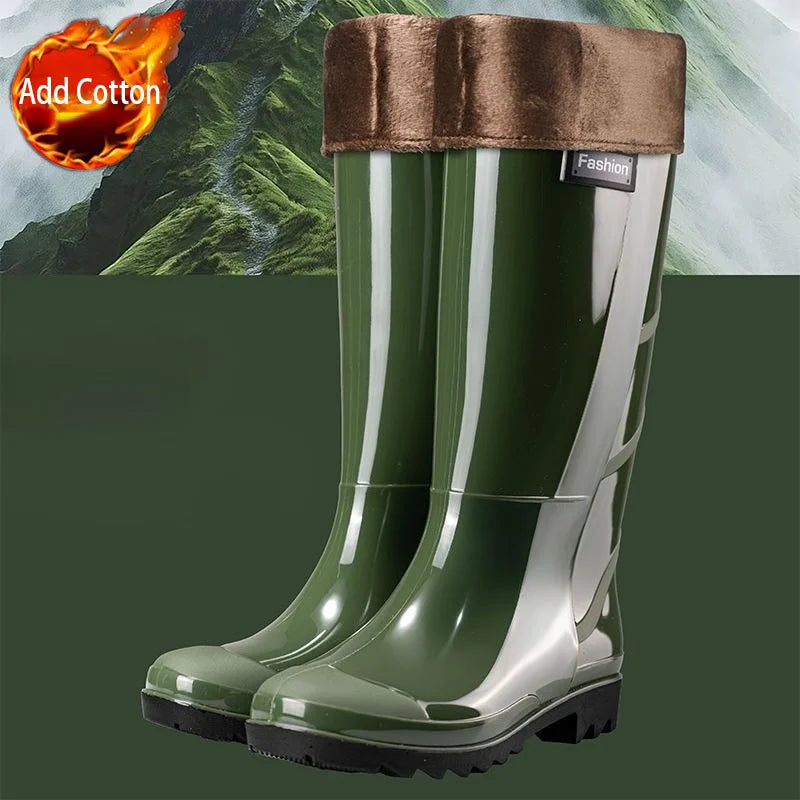 Men's Tall Rain Boots Waterproof Non-Slip Rubber Boots Durable Fishing Outdoor Water Shoes Mid Calf Kitchen Overshoes