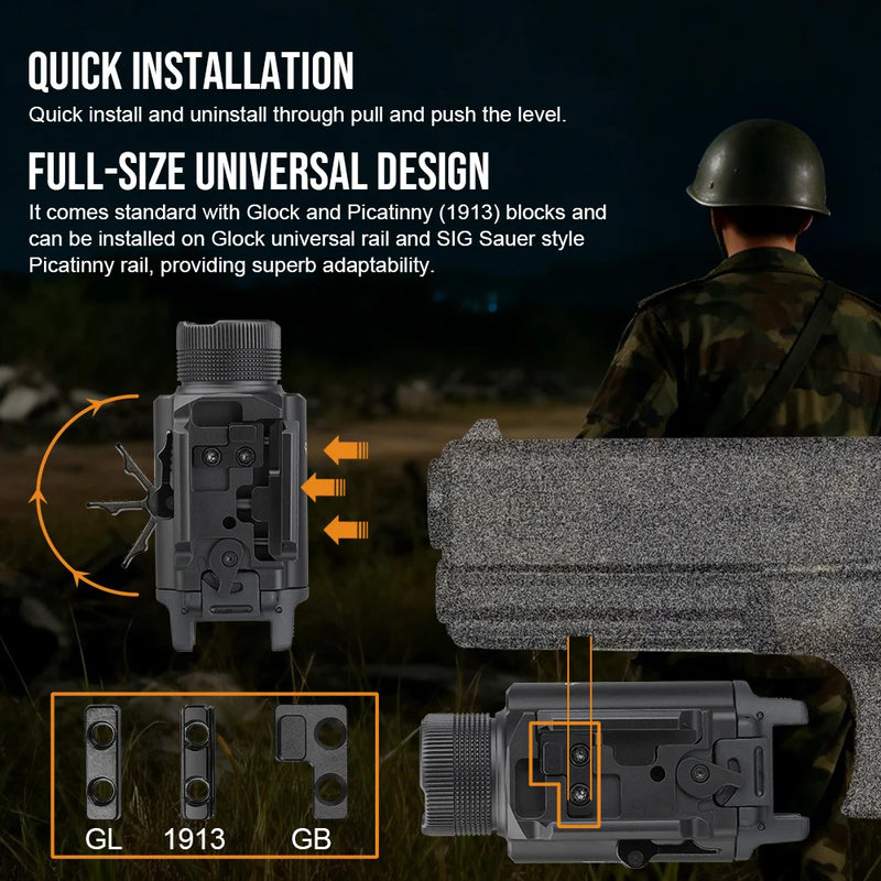 Trustfire GM36L Tactical LED Pistol Light 2350 Lumen 210M Light Range With Pointer Mini LED Pistol Flashlight Compact Type-C Rechargeable Quick Release LED Torch Flashlight for Gl0ck IPX4 Waterproof