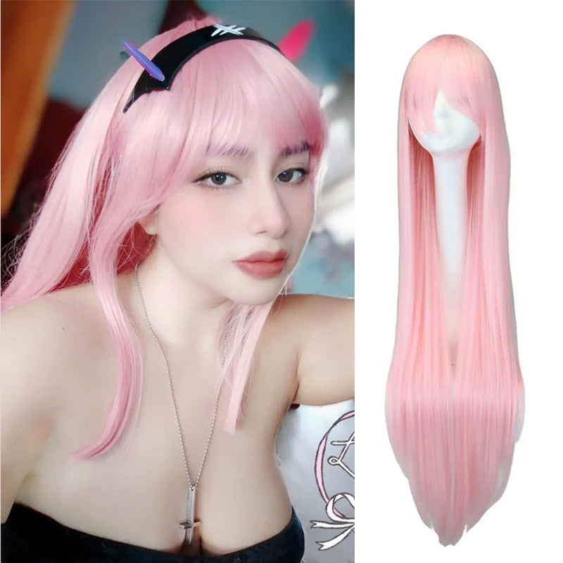 QQXCAIW Long Straight Cosplay Wig Black Purple Black Red Pink Blue Dark Brown 100 Cm Synthetic Hair Wigs