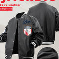 Men's Faux Leather Jackets Varsity Embroidered Baseball Coat Casual Daily Motorcycle Windbreaker Outerwear New in Jacket