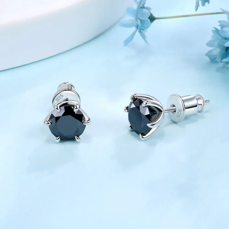 0.5 - 2ct Black Moissanite Stud Earrings for Women/Men S925 Sterling Silver Diamond Round Cut Wedding Fine - Visuel 5 | SAMAG