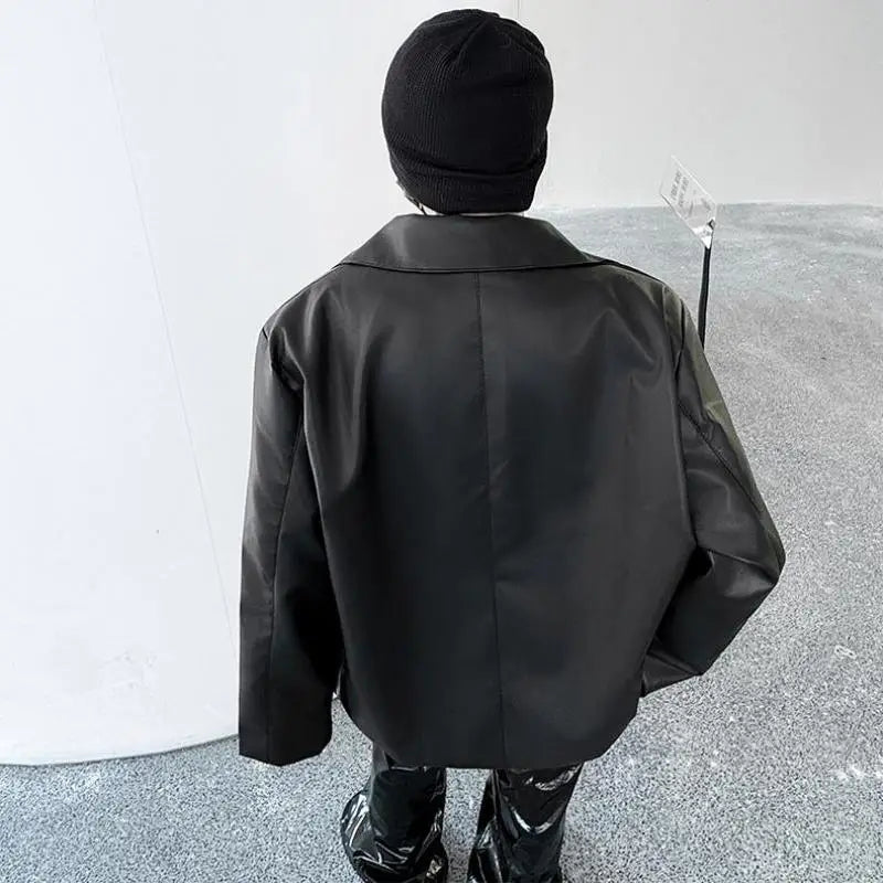 Fashion PU Leather Jacket for Men Zipper Front Long Sleeve Lapel Motorcycle Coat, Autumn Winter Casual Biker Jacket for Man