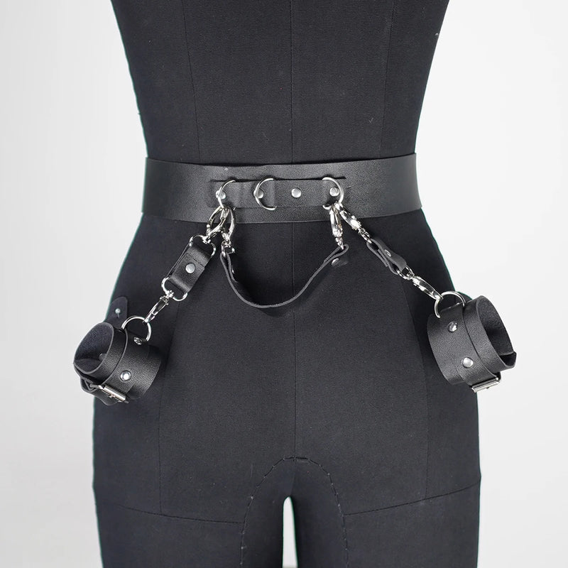 Adjustable Black Leather Full Body Harness with Cuffs - Women's Lingerie for  Gothic Rave Outfit Style