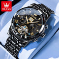OLEVS 9910 Original Men's Automatic Mechanical Watch Luxury Skeleton Stainless steel Waterproof Luminous Watches