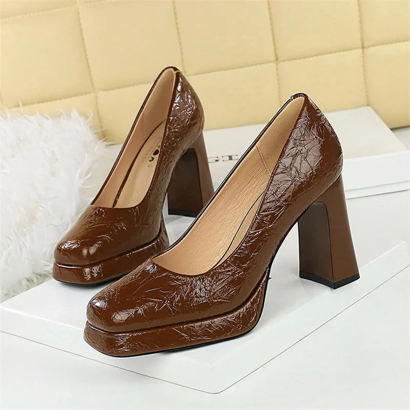 New Waterproof Table Square Toe Super High Heels Women Shallow Mouth Thick Heels Single Shoes Versatile Temperament High Heels