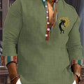 New Men's Henry Collar Linen Long Sleeve Casual Shirt | SAMAG