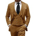 Camel Velvet Men's Suit 3 Piece Corduroy Blazer Vest Pants Set for Business Events Wedding Grooms Banquet Party Custom Tuxedo