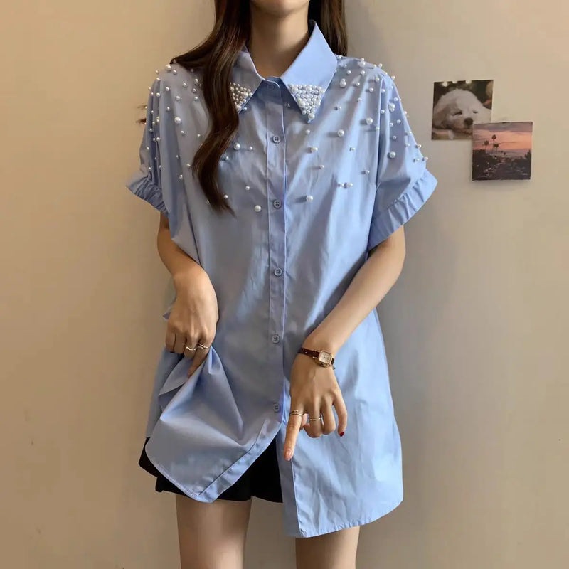 High - end Loose Casual Cotton Short Sleeve Shirts Blouses - View 5 | SAMAG