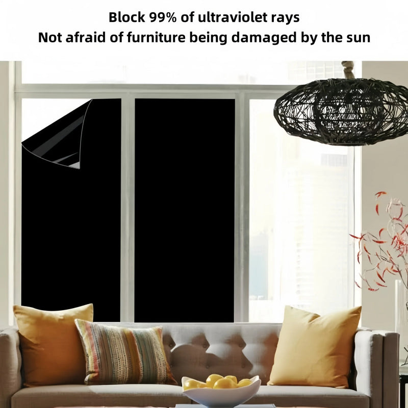 Black Opaque Glass Self-Adhesive Film, Uv Protection, Full Blackout Self-Adhesive Window Film, 100% Suitable for Glass Stickers in Offices and Homes