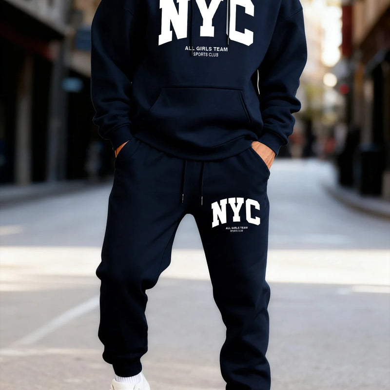 Trendy Letter Eye - Catching Print Men's Hooded Suit Casual Winter Two - Piece Set Sports Jogging Pants - View 7 | SAMAG