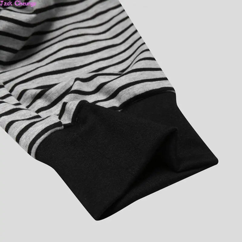 Men Skinny Striped Jumpsuit 2021 Long Sleeve O Neck Buttons Romper Sleepwear Overall Homewear Pajamas Sets Underwear