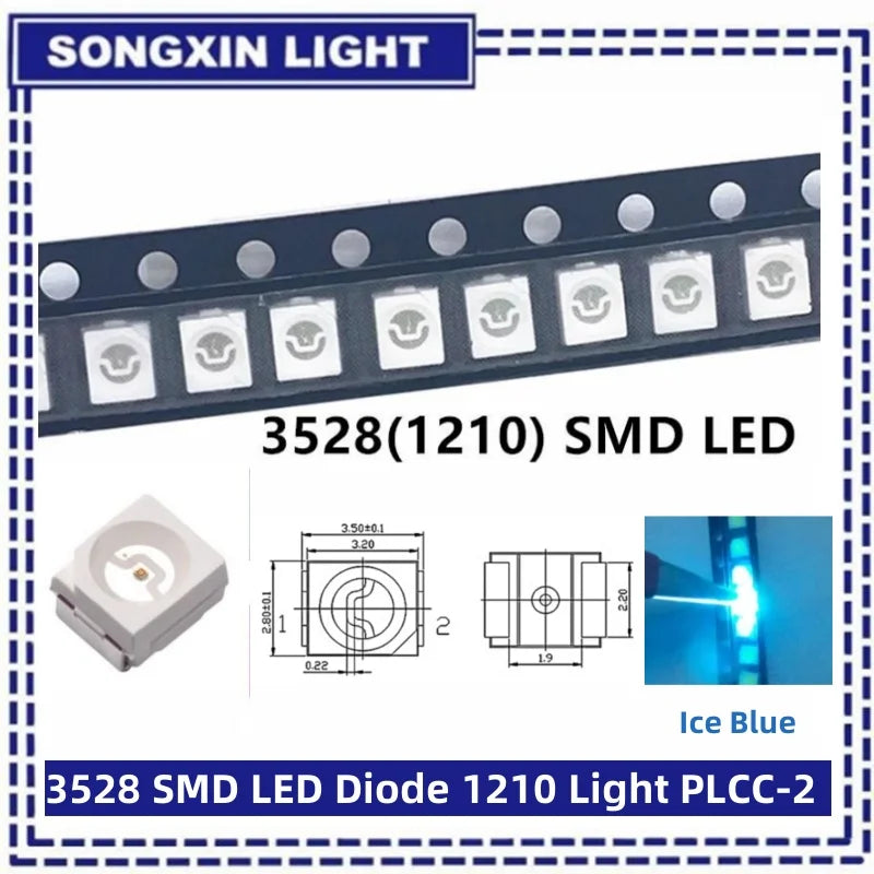 100pcs/lot 3528 1210 Diode SMD LED Diodes Kit Green RED WARM White ICE Blue Yellow Pink Purple-UV Orange rgb PLCC-2 High Quality