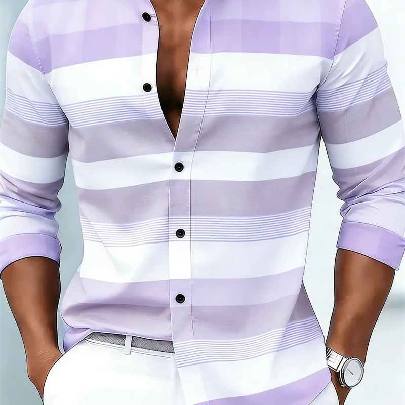 New Men's Long Sleeved Shirt Casual Fashion 3D Striped | SAMAG