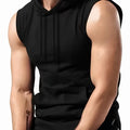 Men's Summer Solid - Color Black Hooded Drawstring Vest with a Simple and Casual Style This Vest Is a Perfect Choice for Men in