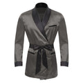 Mens Sleepwear Jacket Robe with Belt Pajamas Top Lapel Long Sleeve Side Pockets Satin Shirt Kimono Bathrobe Nightwear Loungewear