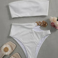 Metal Chain Ribbed Female Bandeau Swimsuit High Waist | SAMAG