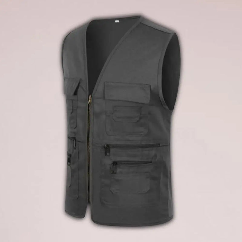 Men Vest JacketMultiple Pockets Zipper Sleeveless Fishing Waistcoat Camping Work Clothes V Neck Outdoor Waistcoat Volunteer Vest