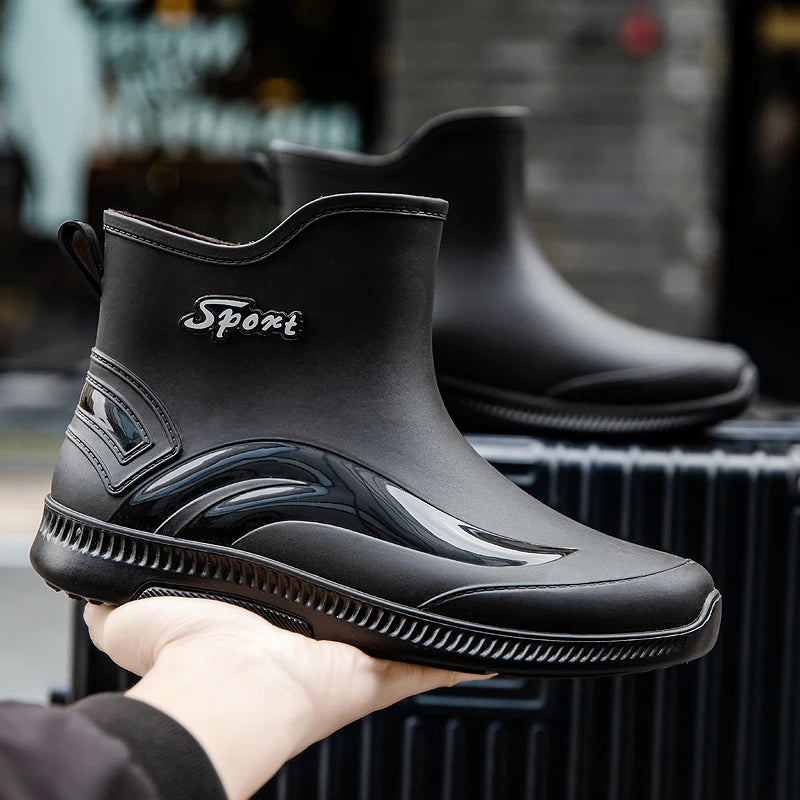 Ankle Rain Boots for Men Integrated Forming Simple Waterproof Rain Shoes Toughness Anti-slip Fishing on Work Camping Waterproof