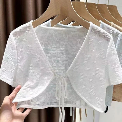 Summer Tie Up Cardigan Women Sexy Thin Short Sleeve Lace | SAMAG