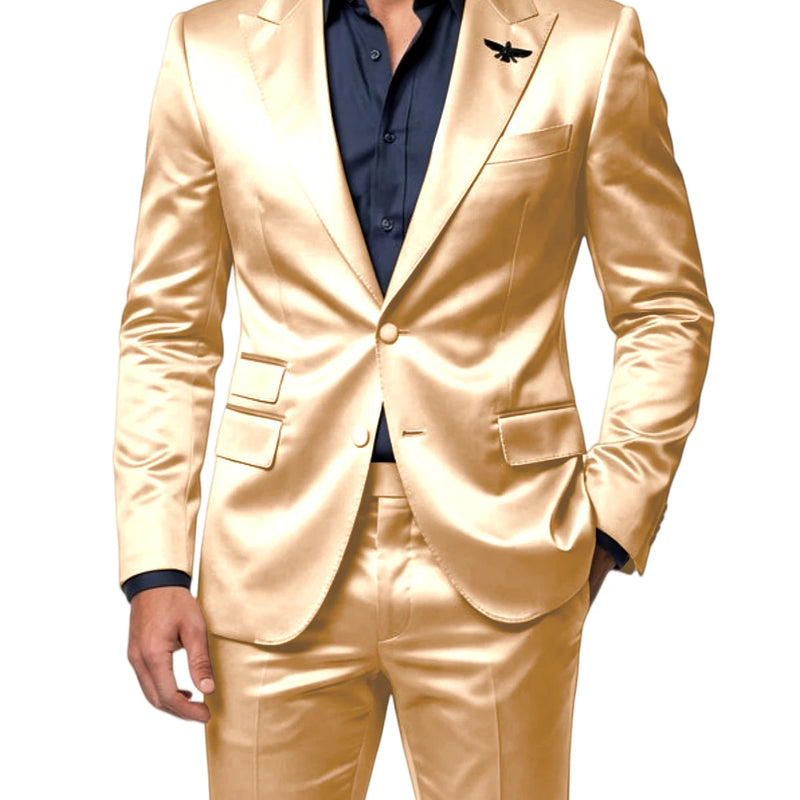 Men's Satin 2 - Piece Suit Set Slim Fit Peak Lapel Tuxedo Blazer With Straight Leg Pants For Wedding Party - View 8 | SAMAG
