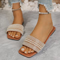 2026 New Women's Flat Bottom Sandals  Summer New Style Beaded Rhinestone Shoes Womens Outdoor Fashion Slippers