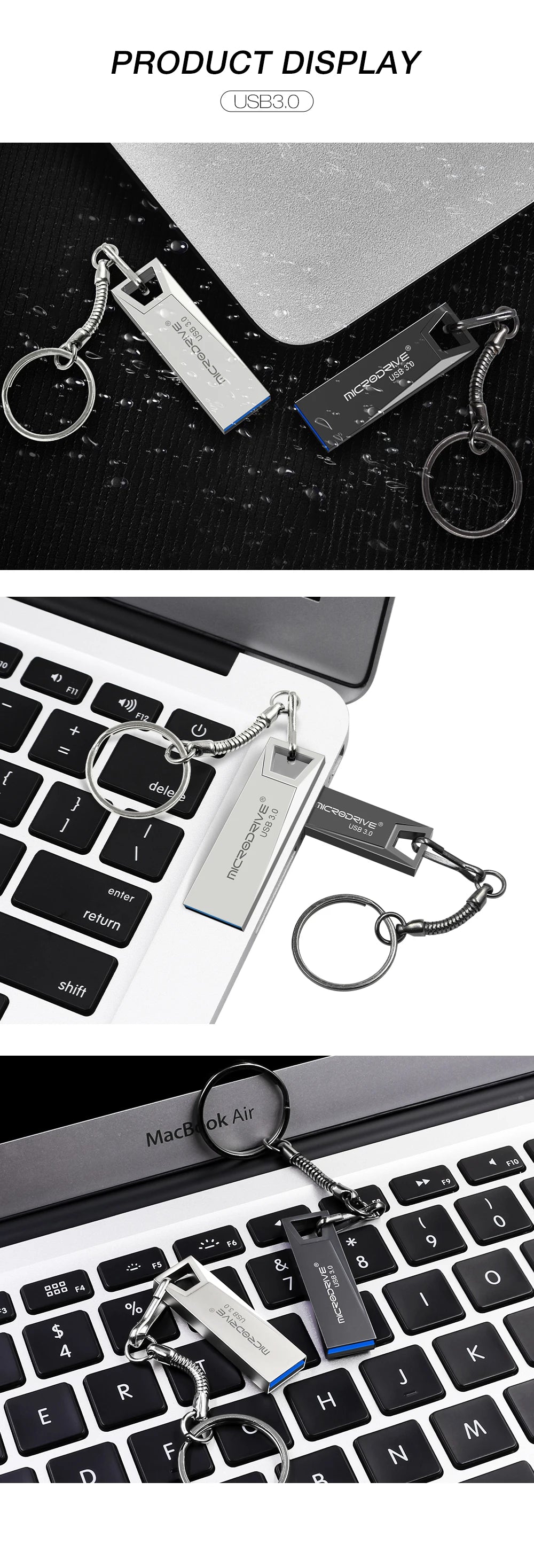 High Speed USB 3.0 Mini Metal Flash Drive 16GB 32GB 64GB 128GB Pendrive Waterproof usb drive Pen memory Sticks with key Chain