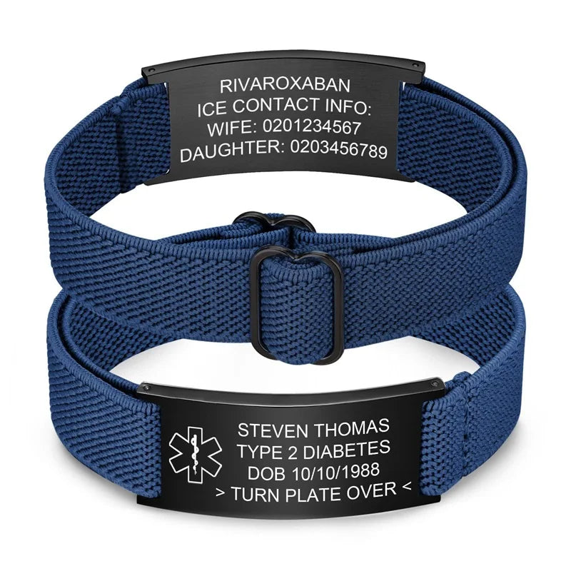 Personalized Medical Alert Bracelet for Men Customized Elastic Strap Stainless Steel ID Engraved Medic - Visuel 17 | SAMAG