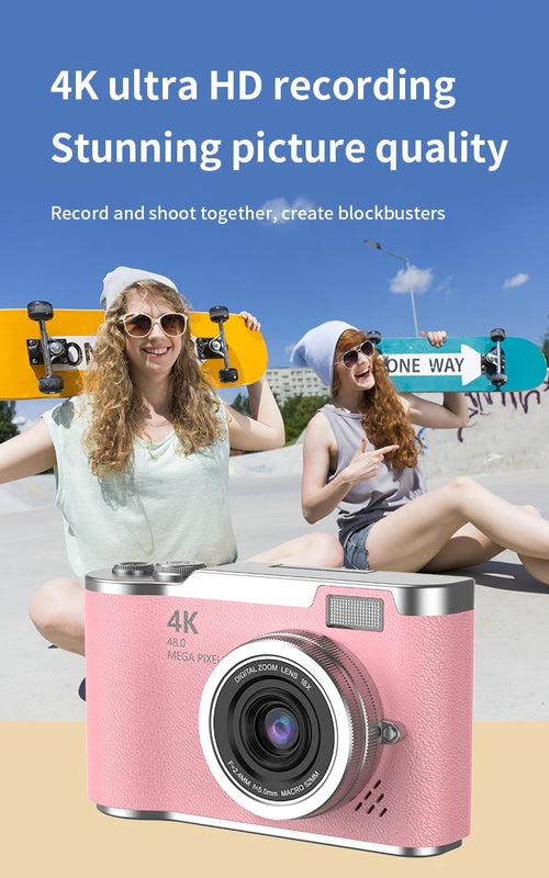 Digital Camera，2.4-inch HD rotating screen，4K video recording，800mAh battery capacity，48 megapixels，Beauty function，Autofocus