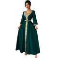 Moroccan Kaftan Abaya Women Dubai V Neck Gold Fringe | SAMAG