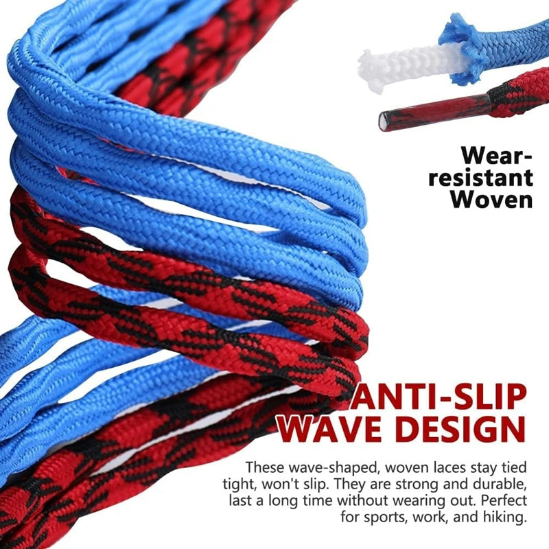 Round Wave Shape Non Slip Heavy Duty and Durable Outdoor Climbing Shoelaces Hiking Shoe Laces Shoestrings 2 Pair
