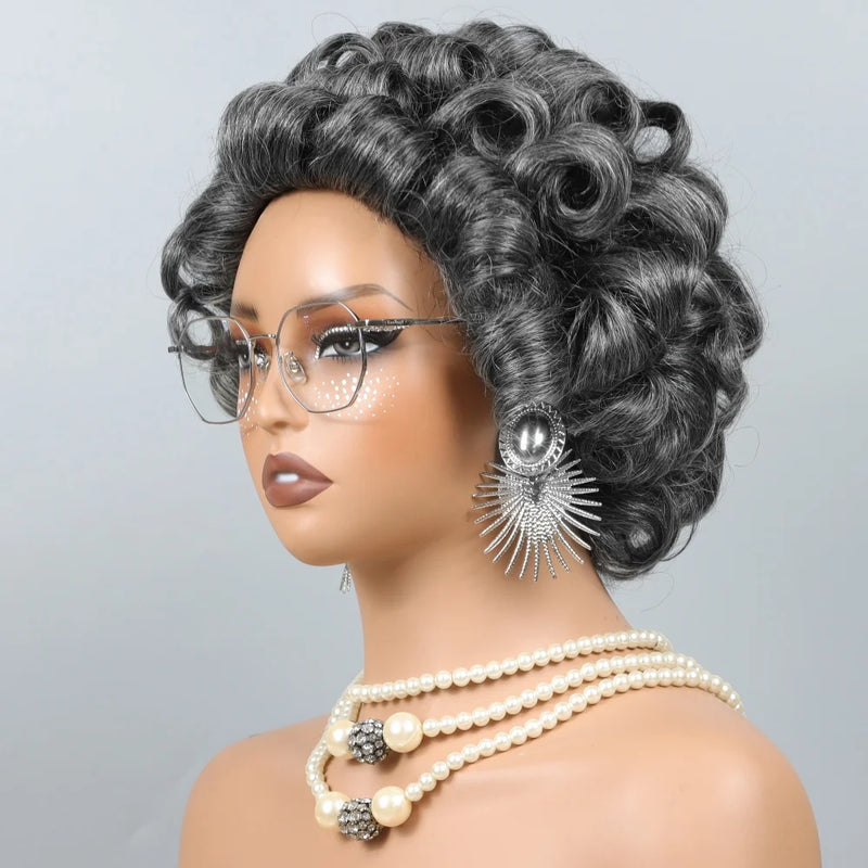 210% Short Salt And Pepper Grey Wigs Human Hair For Black Women Glueless Grey Human Hair Wig Rose Curly Pixie Cut Wig Human Hair