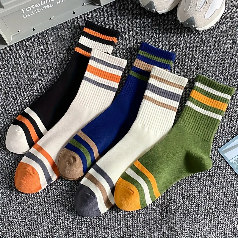 5 Pairs Men's Colorful Striped Casual Socks, Fashionable | SAMAG