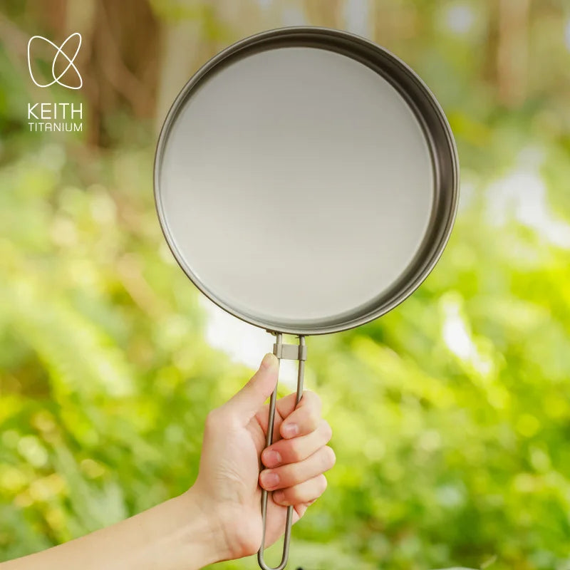 Keith 1000ml Titanium Fry Pan No Coating Folding Handle & Storage Bag  Portable Cookware for Hiking  Backpacking Camping
