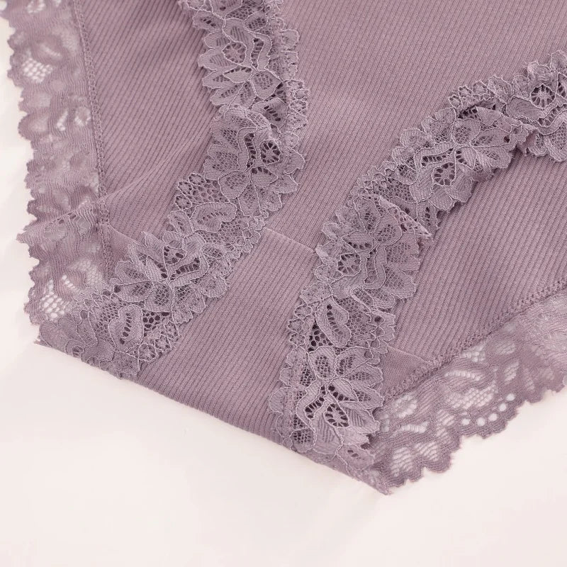 5PCS Seamless Cotton Fabric Panties Women Patchwork Lace Floral Underwear Elastic High Waist Briefs Sexy Female Lingerie S-XXL