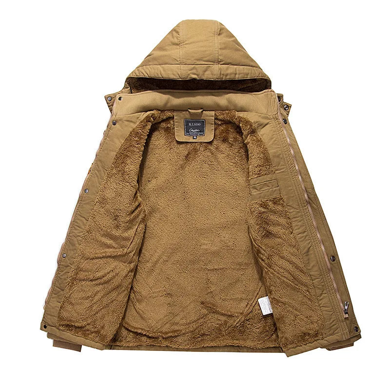 Men's Casual Winter Thick Warm Parkas Windproof Overcoats Male Military Wool Liner Hooded Down Jackets Outdoors Long Coats